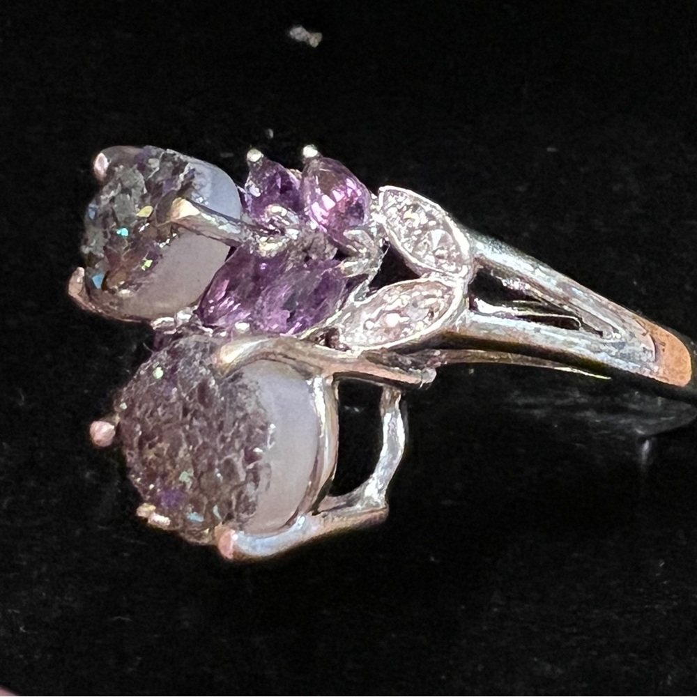 Sterling Silver Purple Cluster Ring - Picture 3 of 7